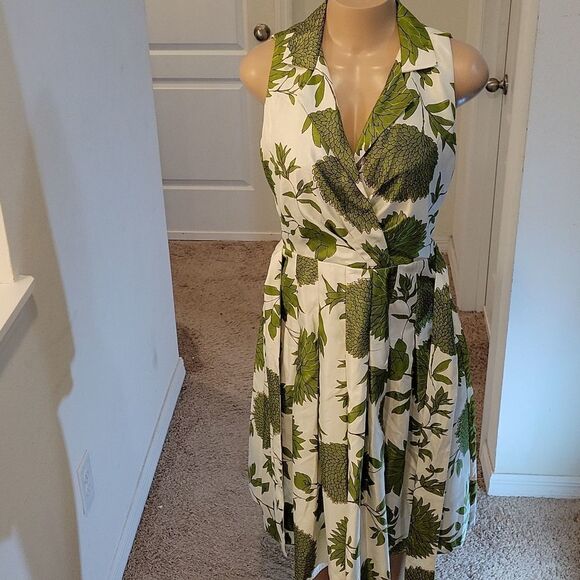 JESSICA HOWARD 50' STYLE SPRING SLEEVELESS FLORAL COLLARED DEEP V-NECK DRESS - Picture 14 of 16